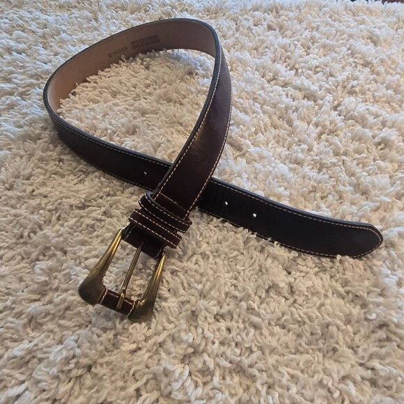Boutique Accessories - Dark Brown Leather Belt Contrast Stitch Small